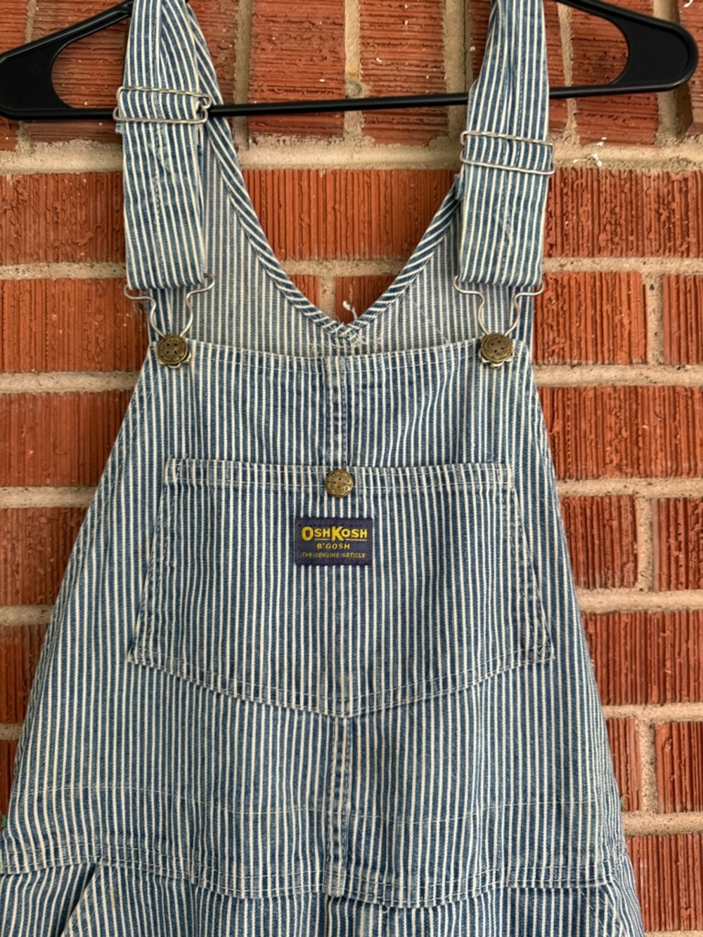 Vintage 80s Oshkosh blue and white striped adult overalls 34x35 - Picture 3 of 7